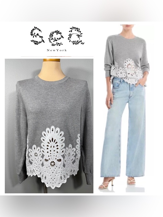 Sea New York Tops - SEA New York Cassidy Eyelet Panel Sweatshirt Pullover Top